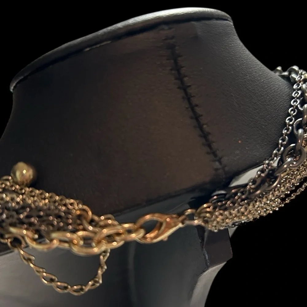 Elegant Gold and Silver, Gunmetal Rings and chains Necklace, Vintage